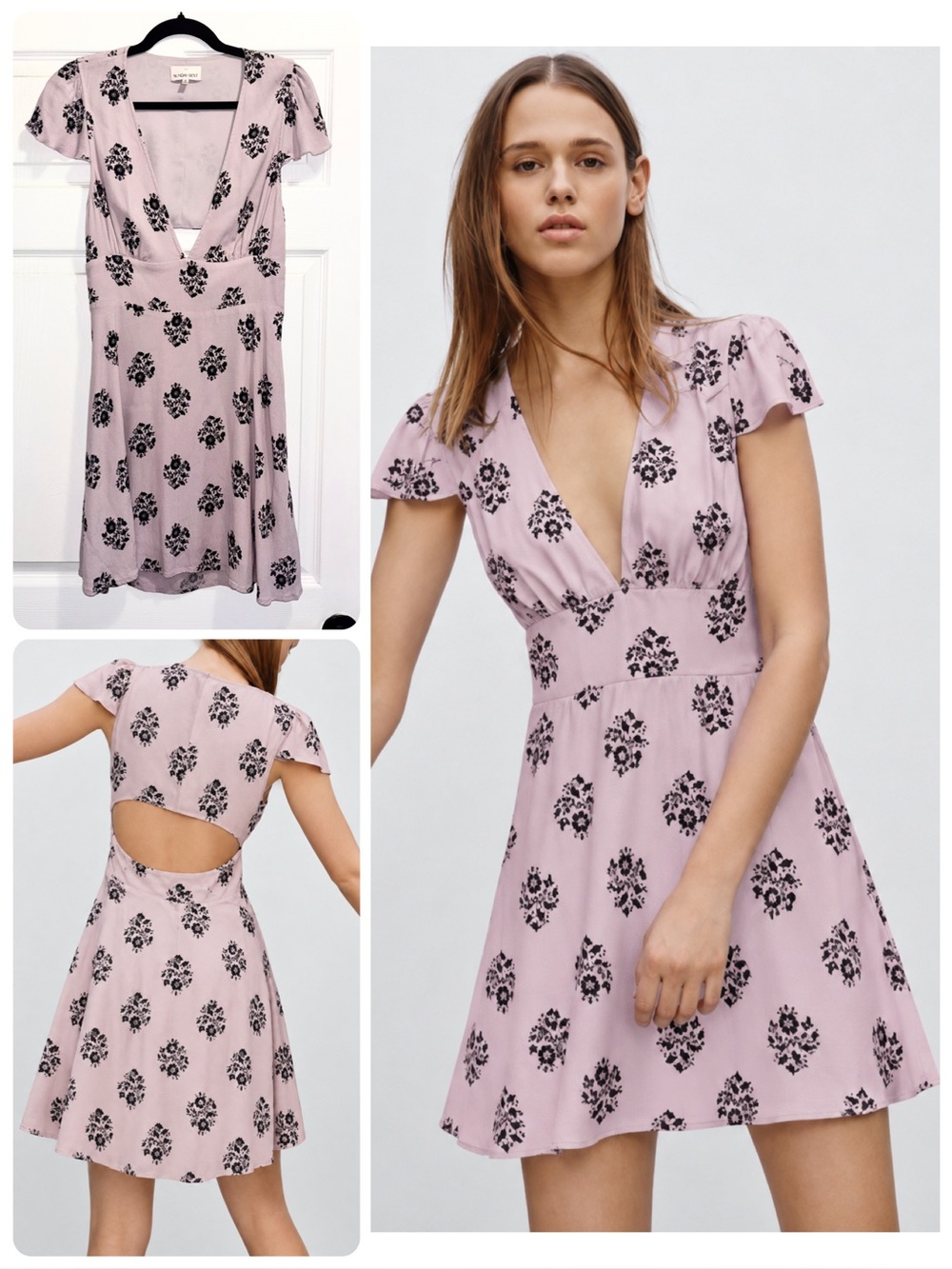 Aritzia Sunday Best Rand Dress Pink Lilac Black Floral Cut Out Back Size 10